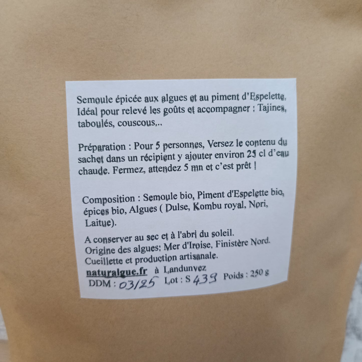 Semoule Algues et Piment d'espelette