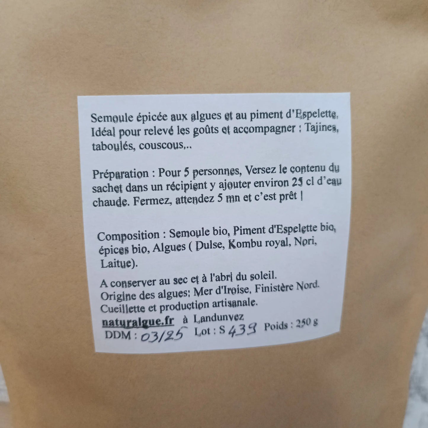 Semoule Algues et Piment d'espelette Naturalgue