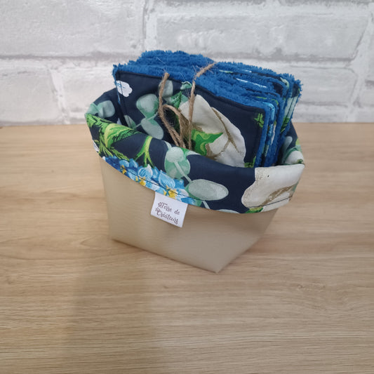 10 Lingettes lavables réutilisables avec panière