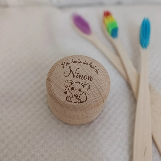Boite à dents de lait en bois motif petite souris