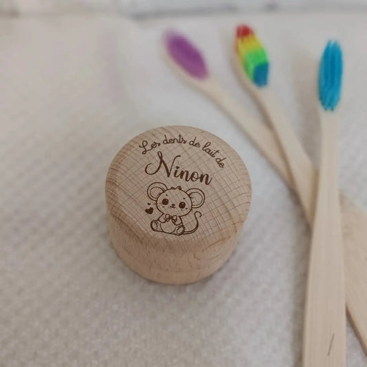 Boite à dents de lait en bois motif petite souris