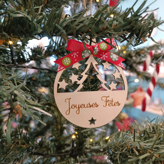 Boule de Noël en bois personnalisée pour sapin - Joyeuses Fêtes