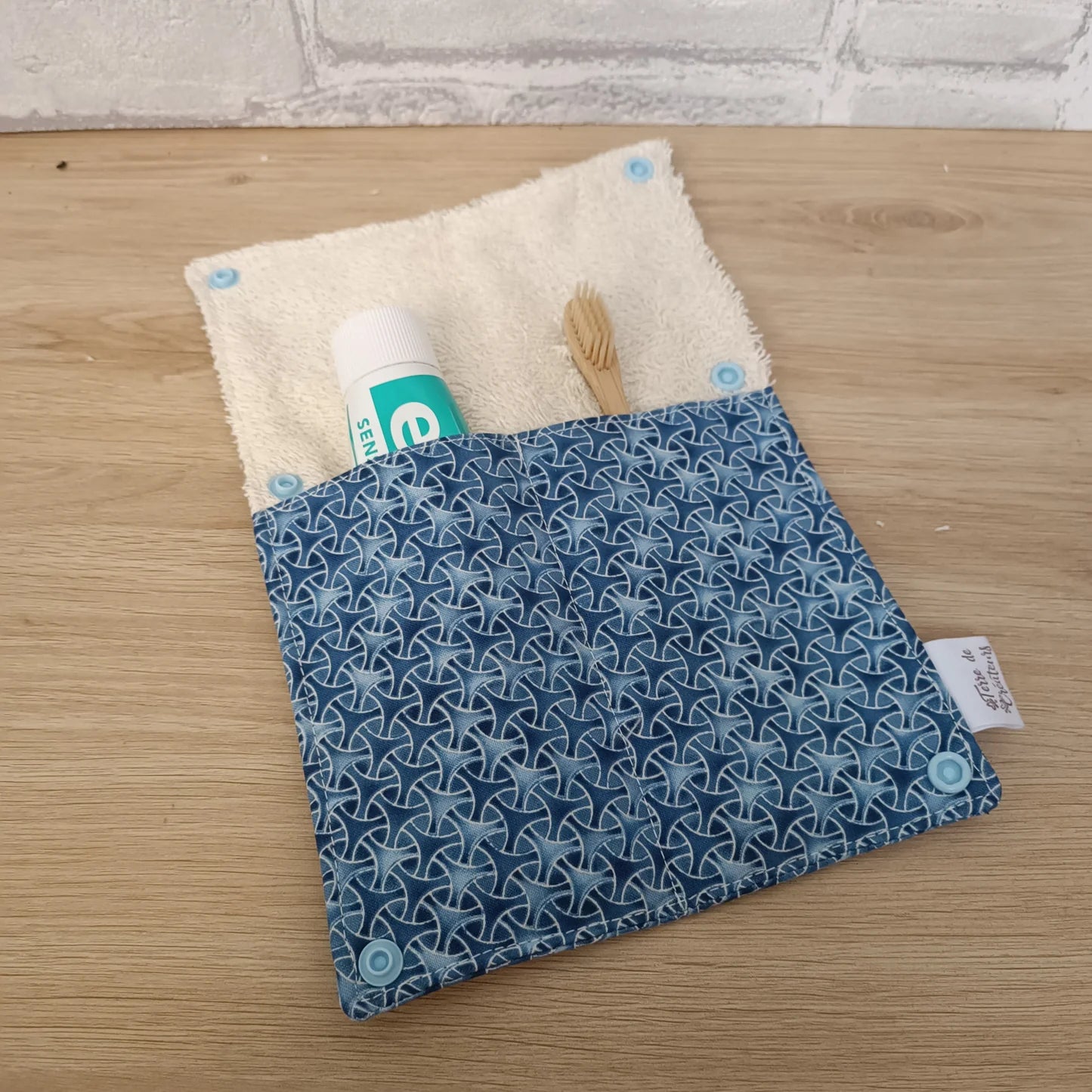 Étui à brosse à dents et dentifrice motif bleu métallisé