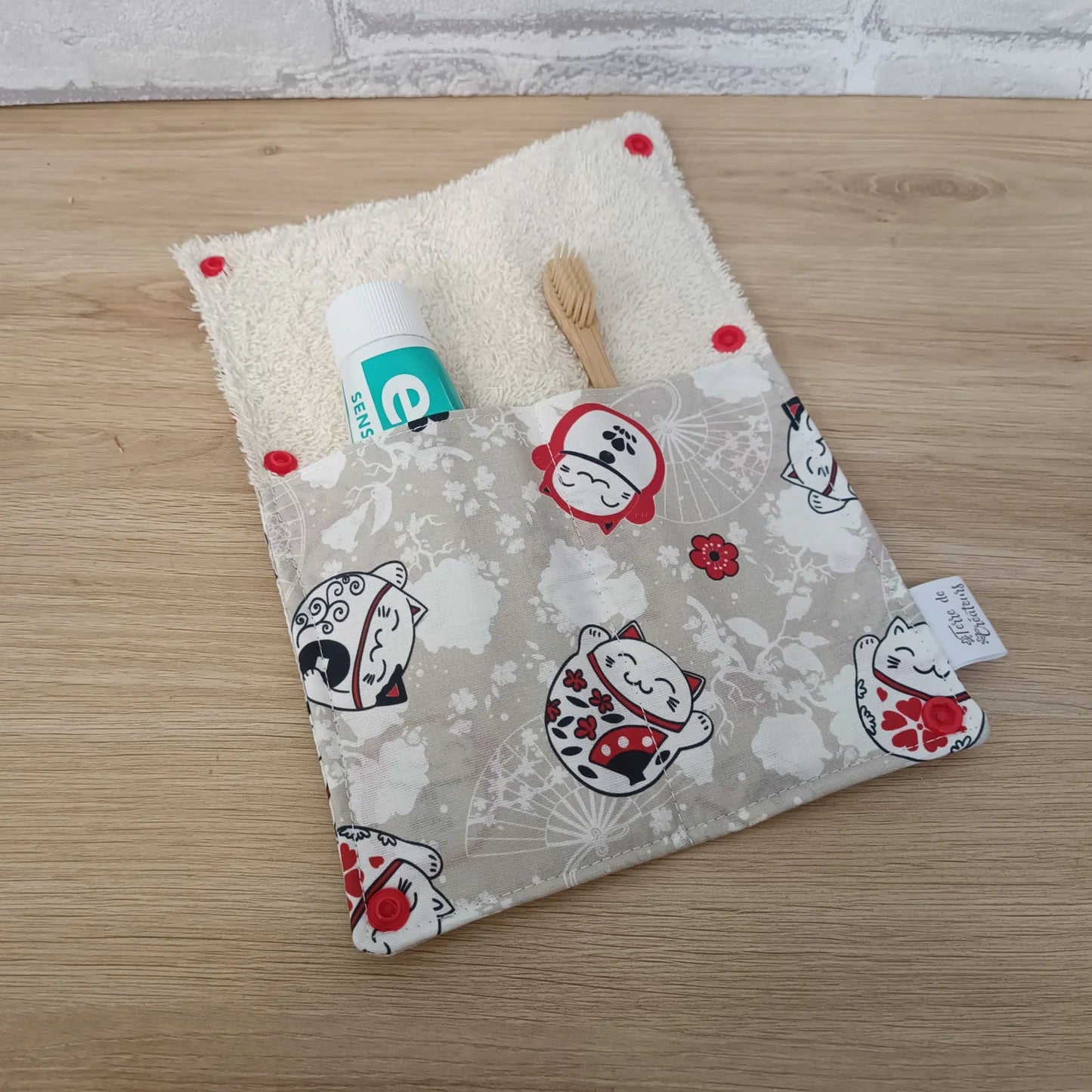 Étui à brosse à dents et dentifrice motif chat japonais Manekineko