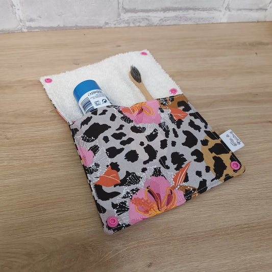 Étui à brosse à dents et dentifrice motif léopard et fleurs