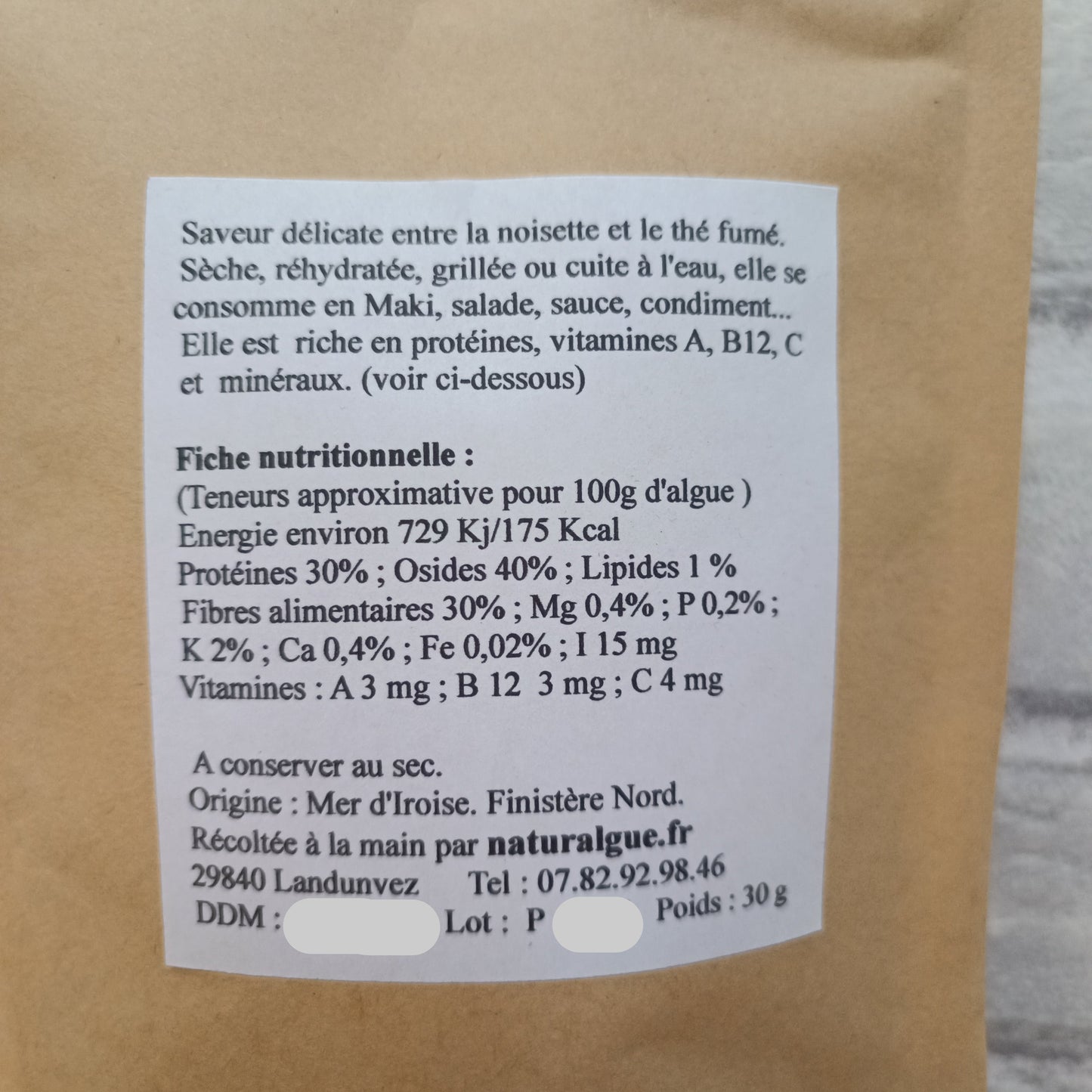 Fiche nutritionnelle de l'algue nori en paillettes