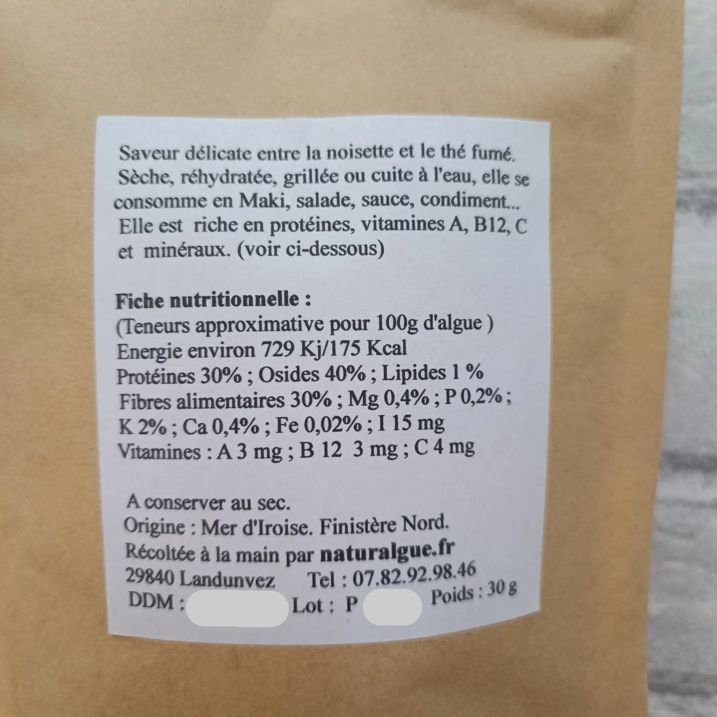 Fiche nutritionnelle de l'algue nori en paillettes