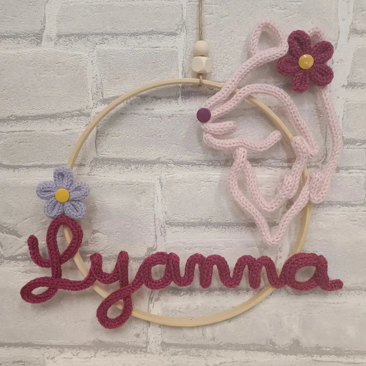 Prénom tricotin fait main Lyanna et louve