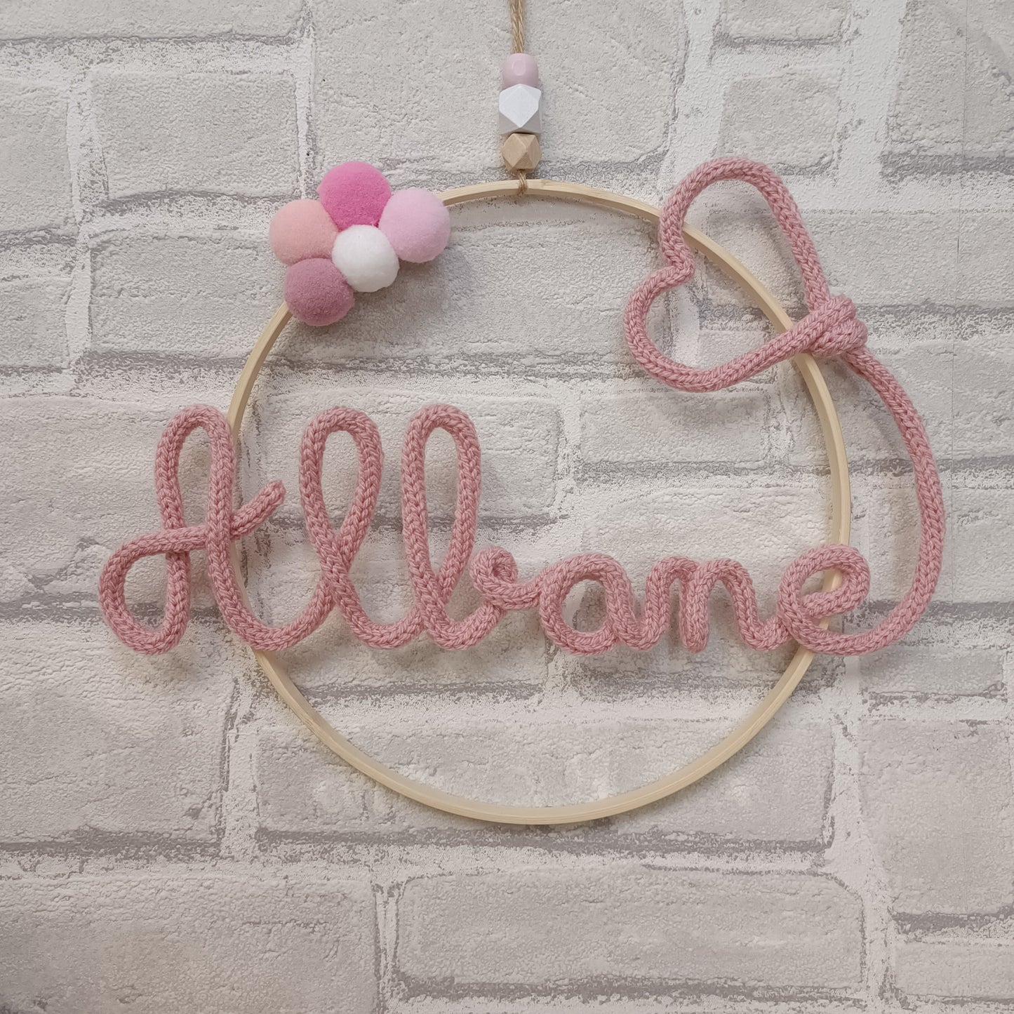 Prénom en tricotin Albane couleur rose