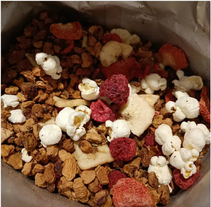 Tisane fraise framboise vanille popcorn et banane