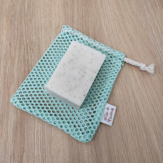Filet à savon en coton bio réutilisable coloris vert menthe