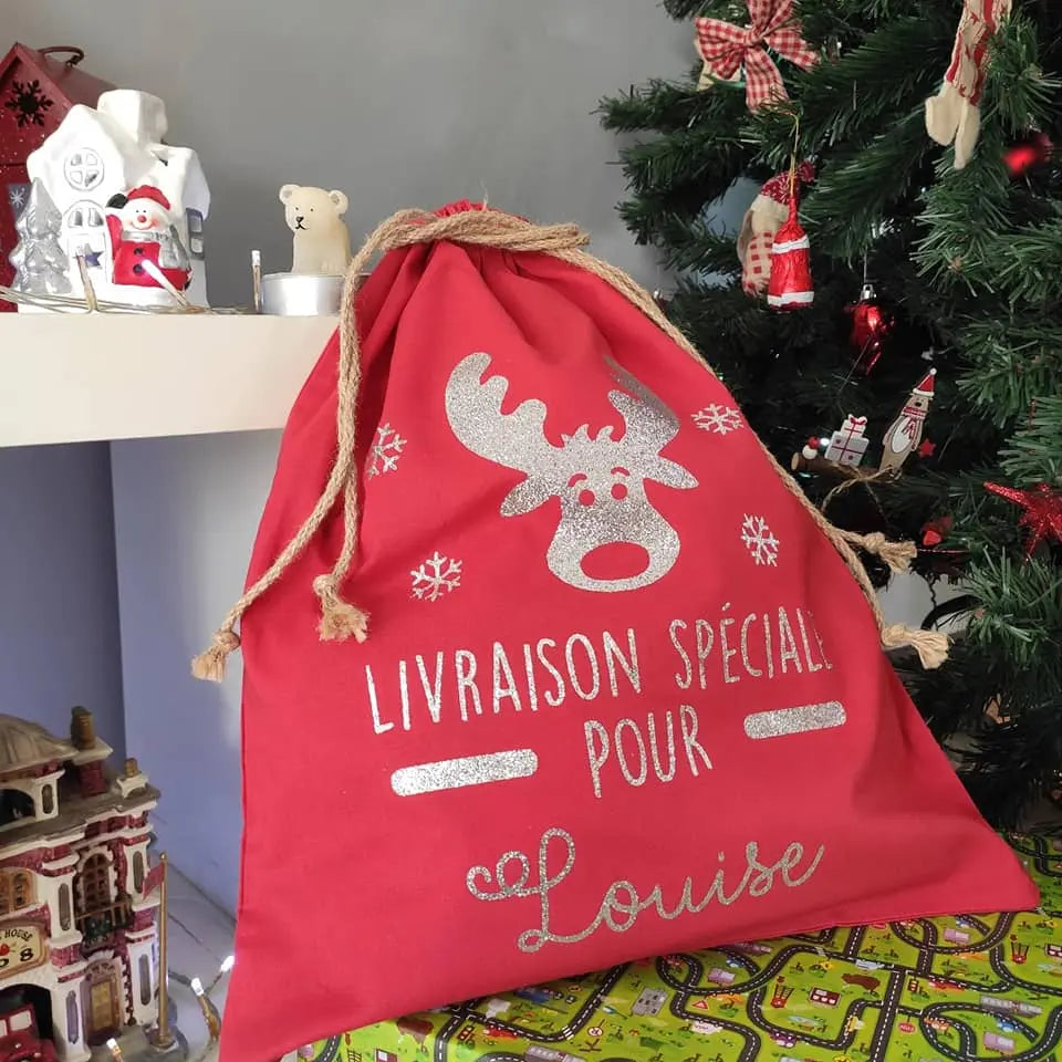 Hotte du Père Noël personnalisée avec prénom Louise