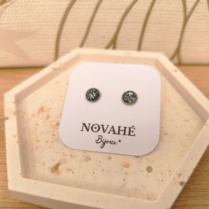 Boucles d'oreilles puce en aquarelle noir rehaussé de feuille d'argent Novahé Bijoux