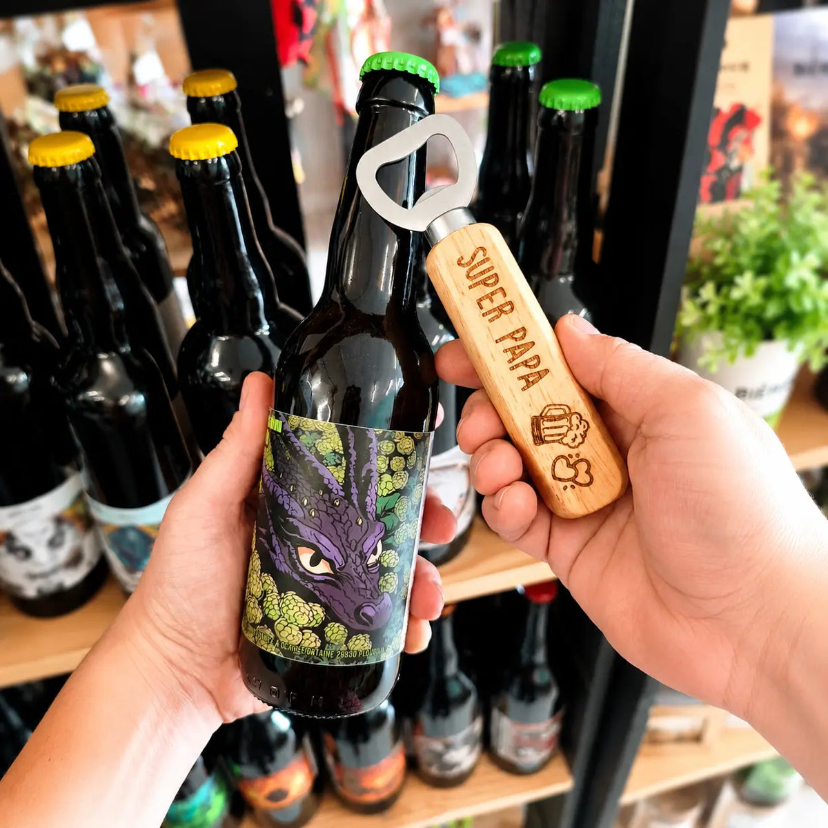 Décapsuleur personnalisé en bois avec message