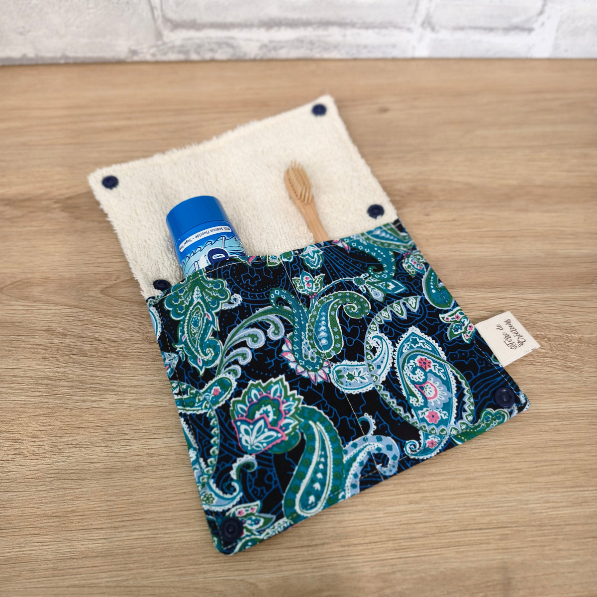 Étui à Brosse à Dents et Dentifrice Réutilisable bleu motifs cachemire