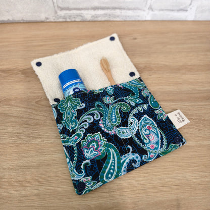 Étui à Brosse à Dents et Dentifrice Réutilisable bleu motifs cachemire