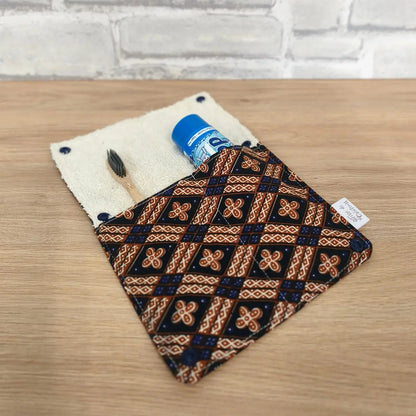 Étui à brosse à dents marron et bleu