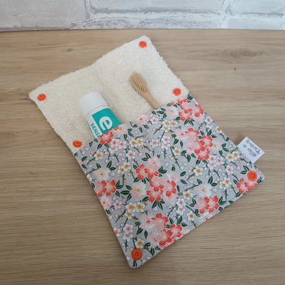Étui à brosse à dents et dentifrice motif fleurs de cerisiers orange