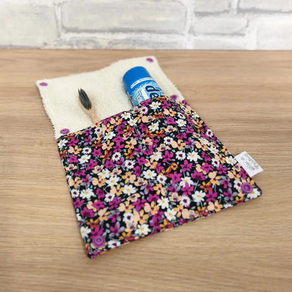 Étui à brosse à dents fleurs mauve et beige