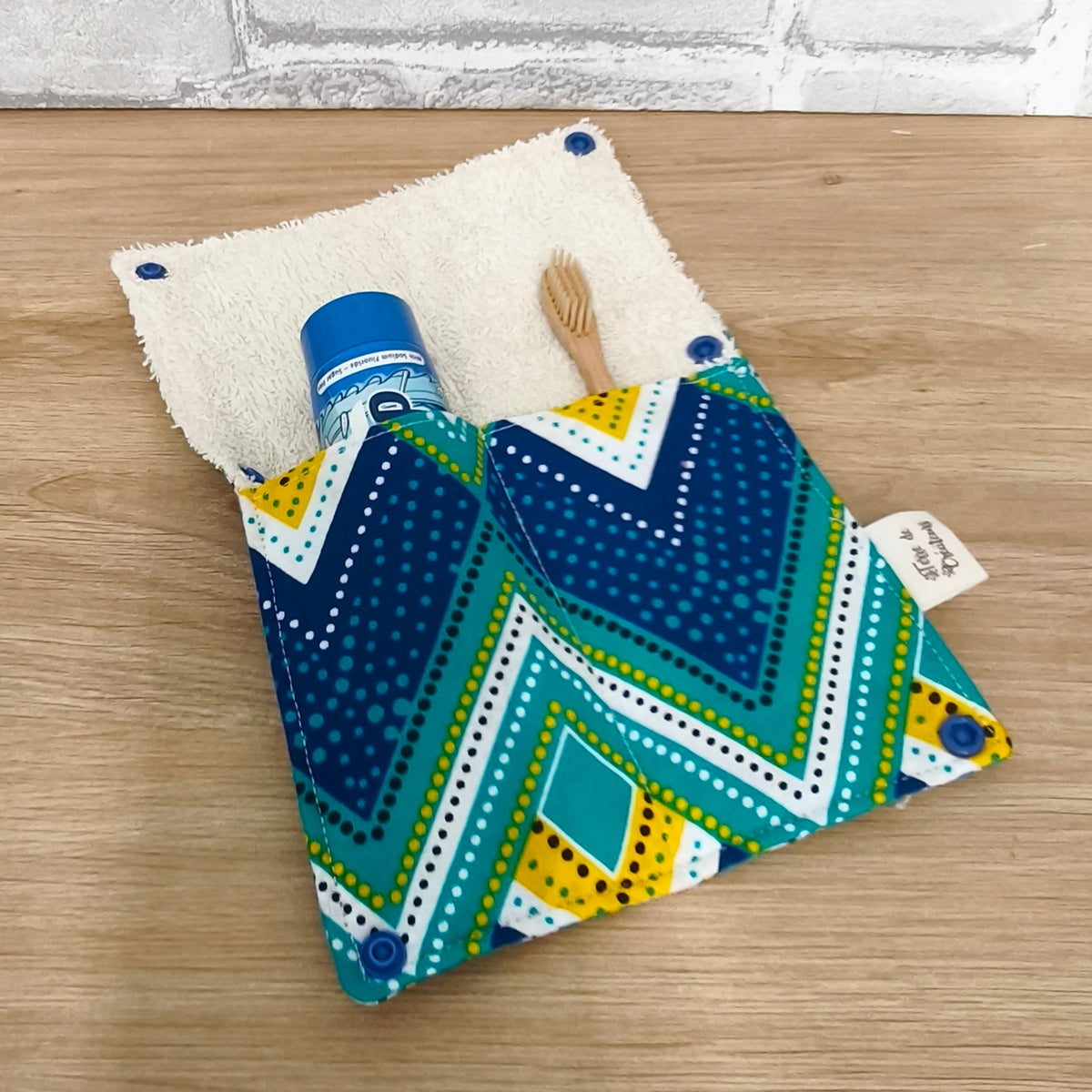 Étui Brosse à Dents et Dentifrice Réutilisable au motif géométrique leu vert jaune 