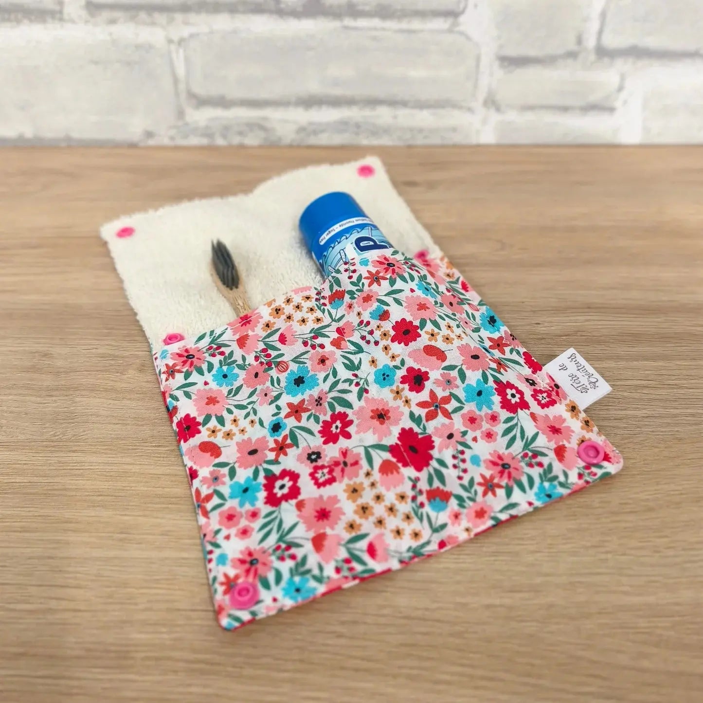 Étui à brosse à dents fleur rose et bleu