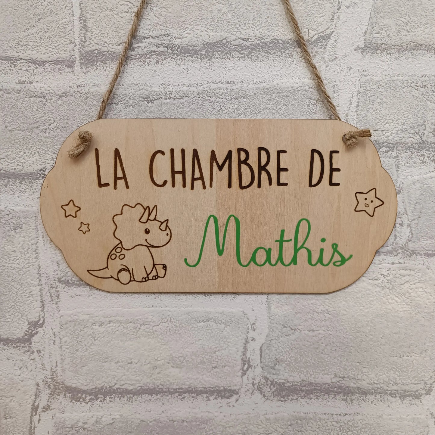 Plaque de porte personnalisée avec prénom pour chambre enfant thème dinosaure 