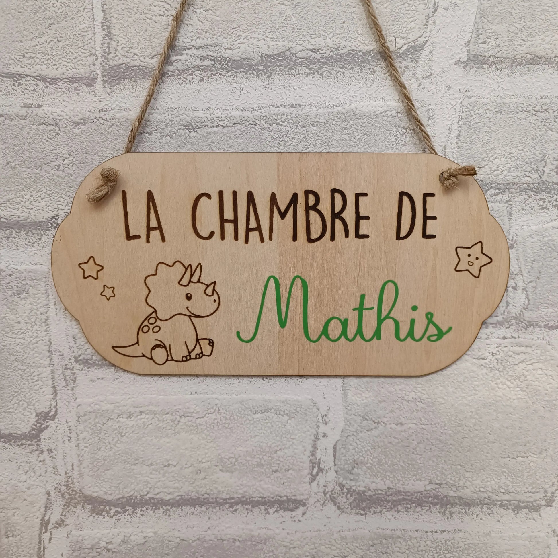 Plaque de porte personnalisée avec prénom pour chambre enfant thème dinosaure 