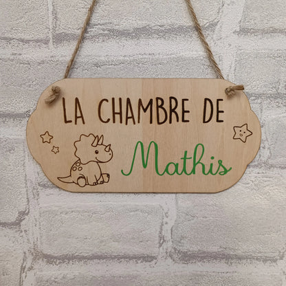 Plaque de porte personnalisée avec prénom pour chambre enfant thème dinosaure 