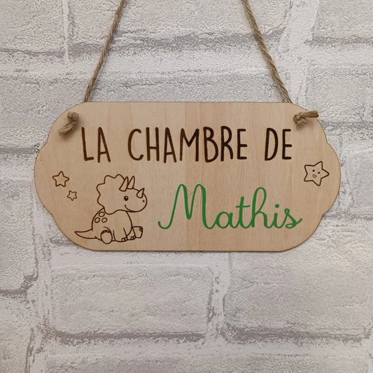 Plaque de porte personnalisée avec prénom pour chambre enfant thème dinosaure 