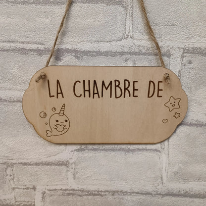 Plaque en bois personnalisée avec prénom pour enfant thème animaux de la mer