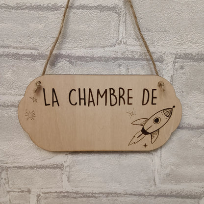 Plaque de porte personnalisée décoration chambre bébé thème espace et fusée