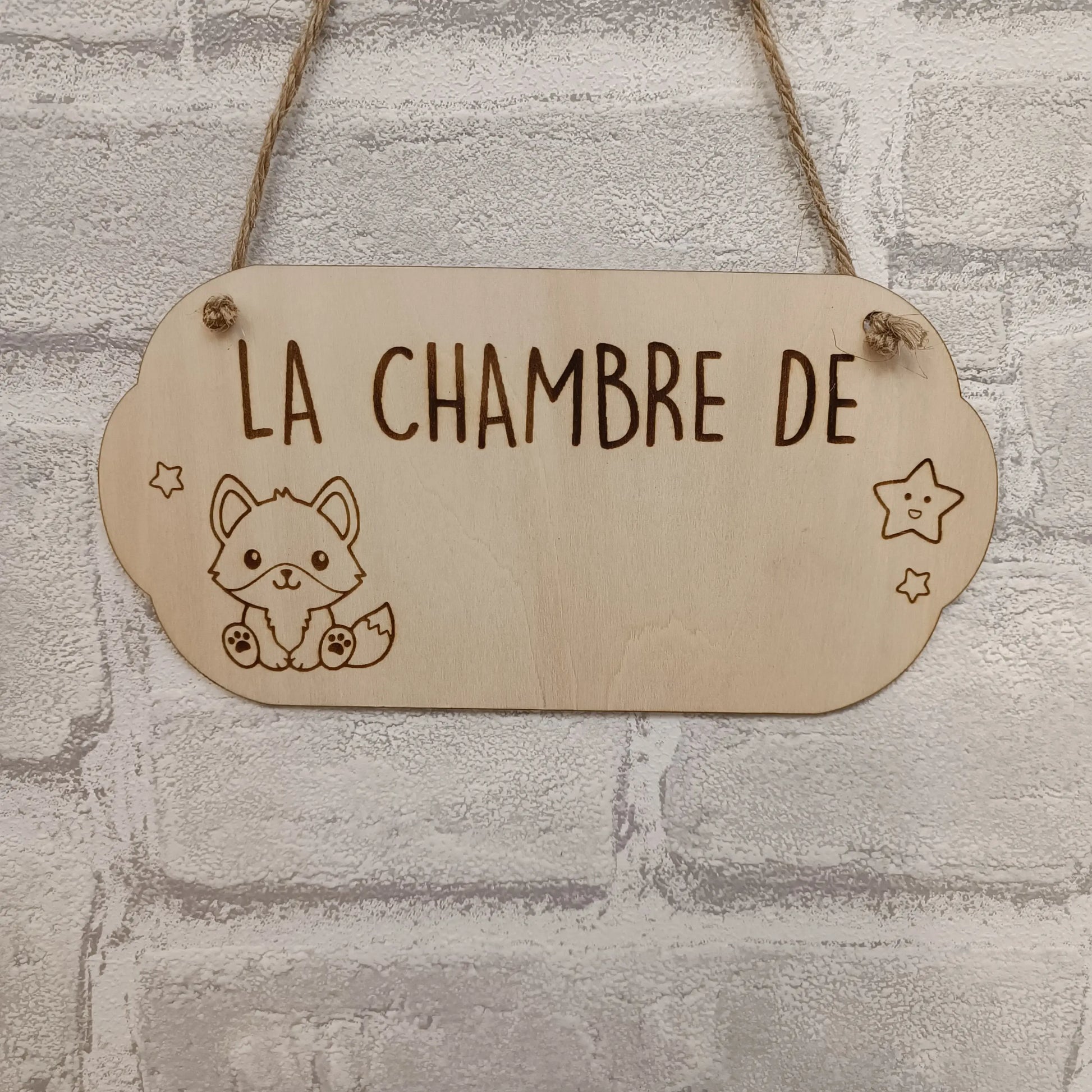 Plaque de porte en bois personnalisée avec prénom thème renard
