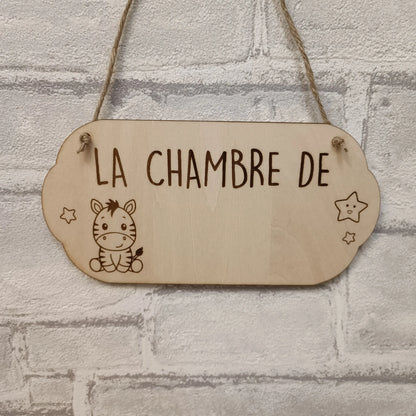 Plaque prénom en bois personnalisée cadeau de naissance thème et zèbre savane