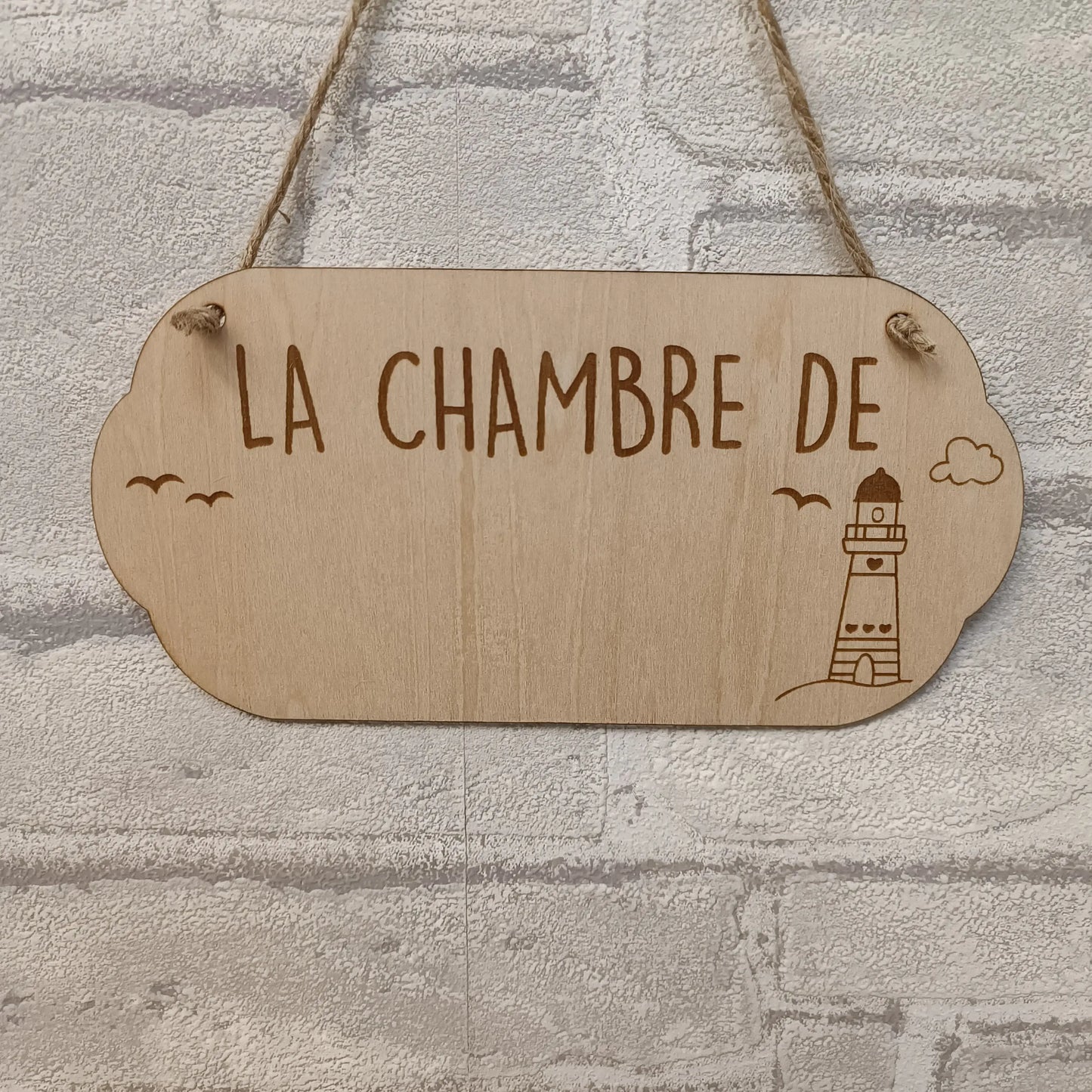 Plaque de porte personnalisée idée cadeau naissance thème mer avec phare
