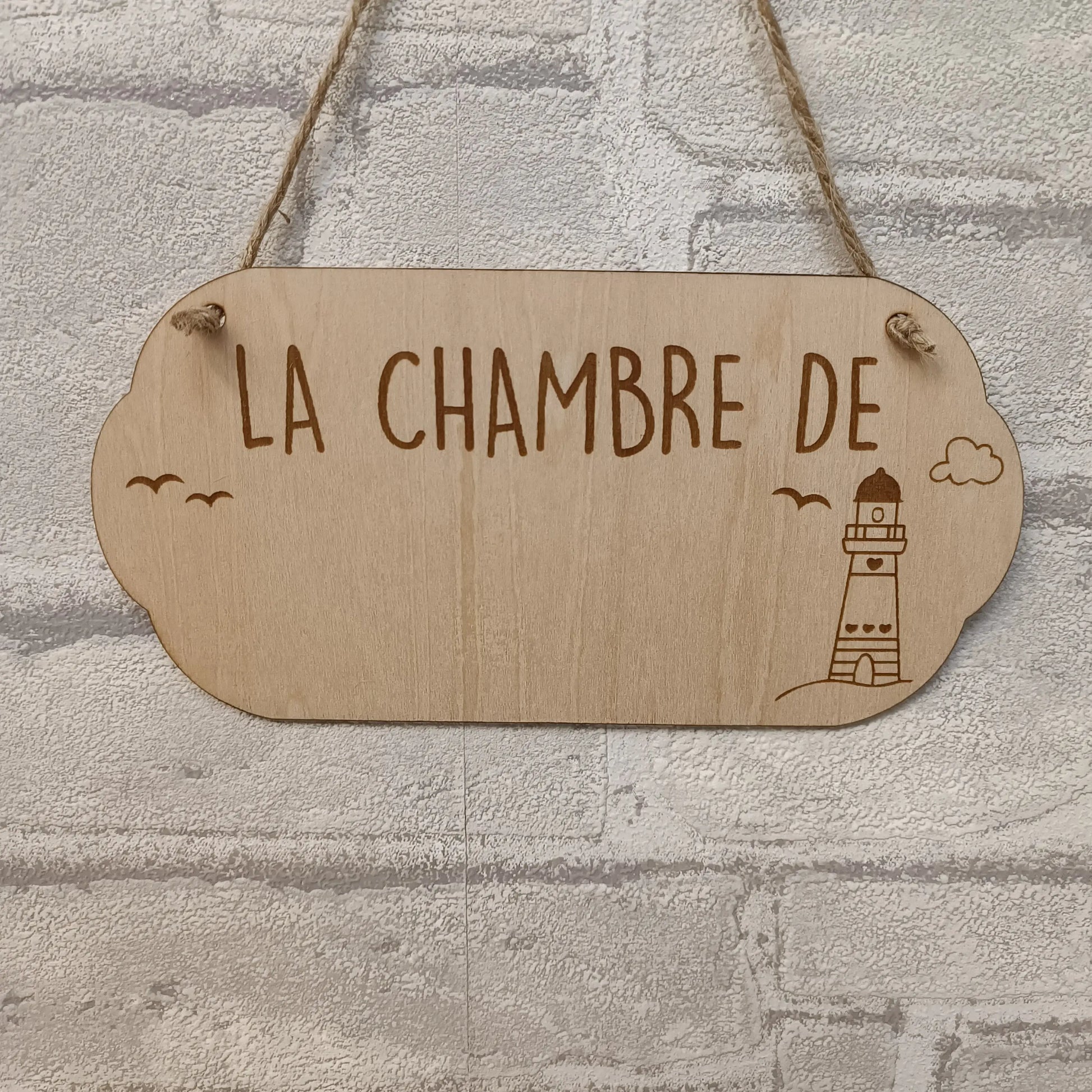 Plaque de porte personnalisée idée cadeau naissance thème mer avec phare