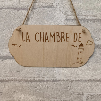 Plaque de porte personnalisée idée cadeau naissance thème mer avec phare