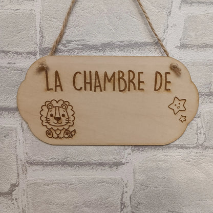 Plaque de porte personnalisée pour chambre de bébé thème lion