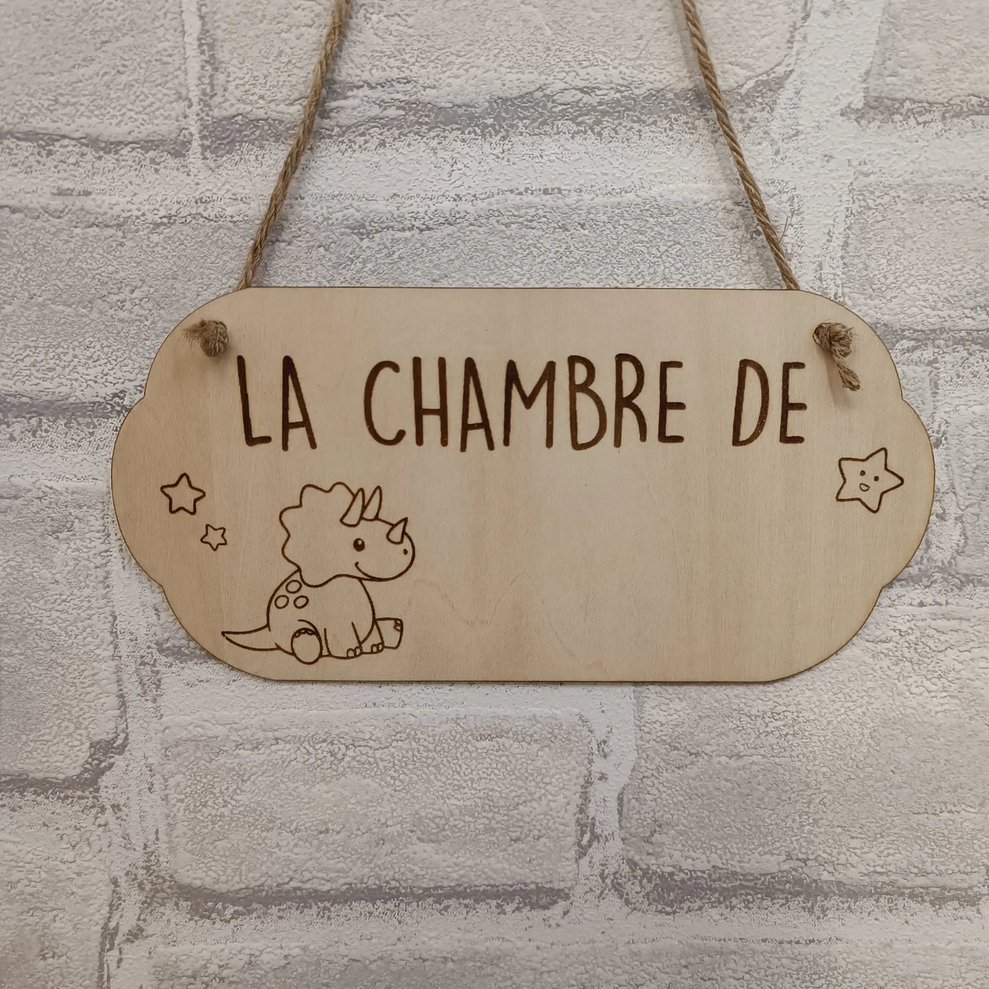 Plaque prénom personnalisée en bois pour chambre de bébé thème dinosaure