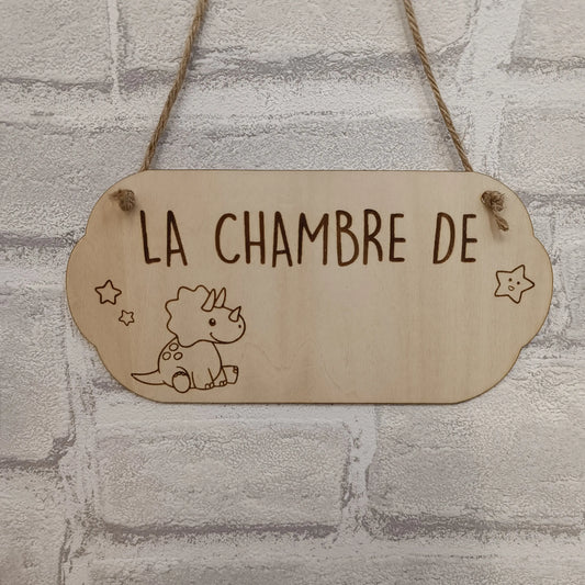 Plaque prénom personnalisée en bois pour chambre de bébé thème dinosaure