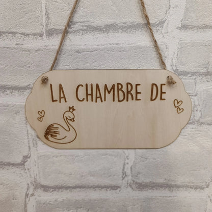 Plaque de porte enfant personnalisée avec motif Cygne princesse