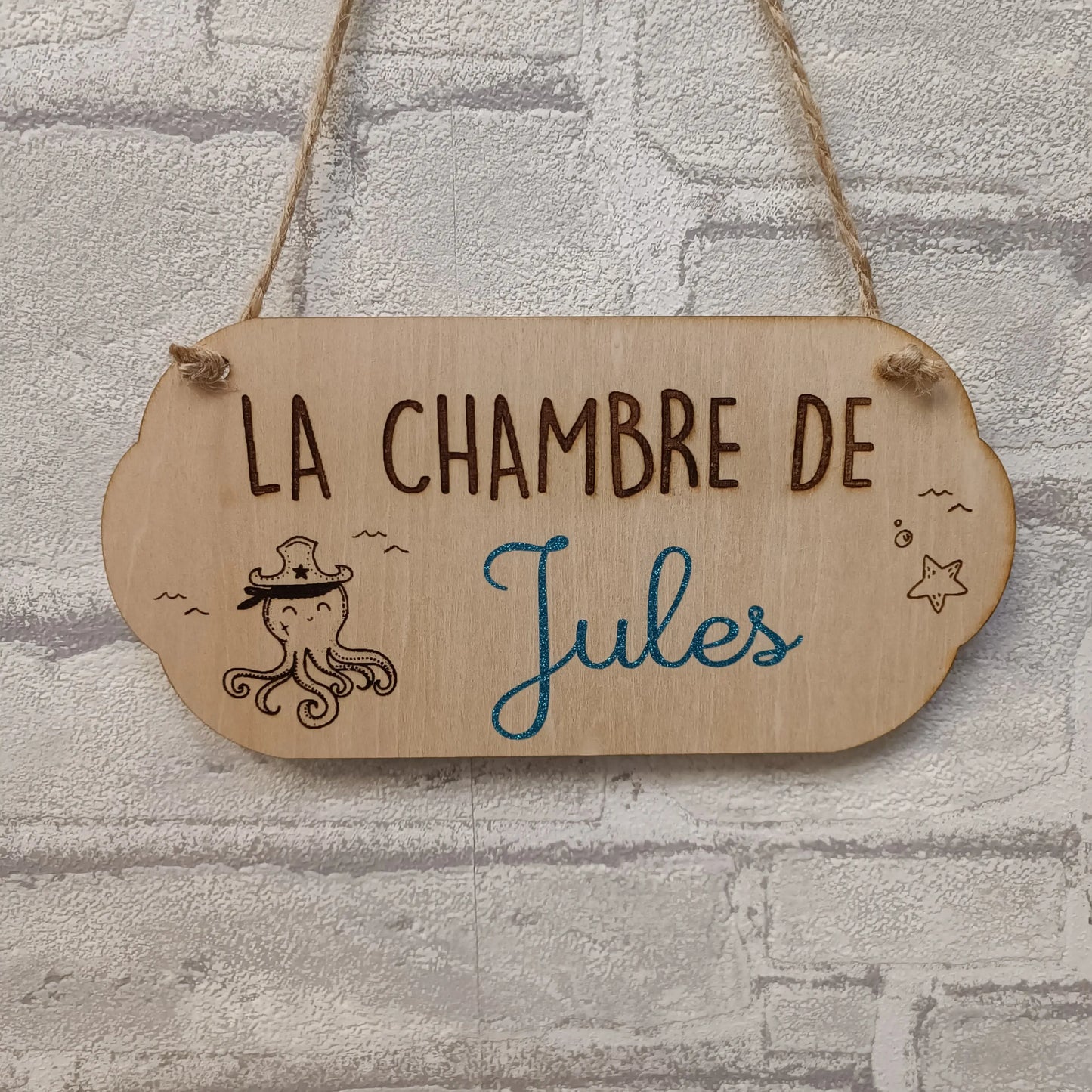 Plaque de porte personnalisée fabrication artisanale Thème Pirate Prénom Jules