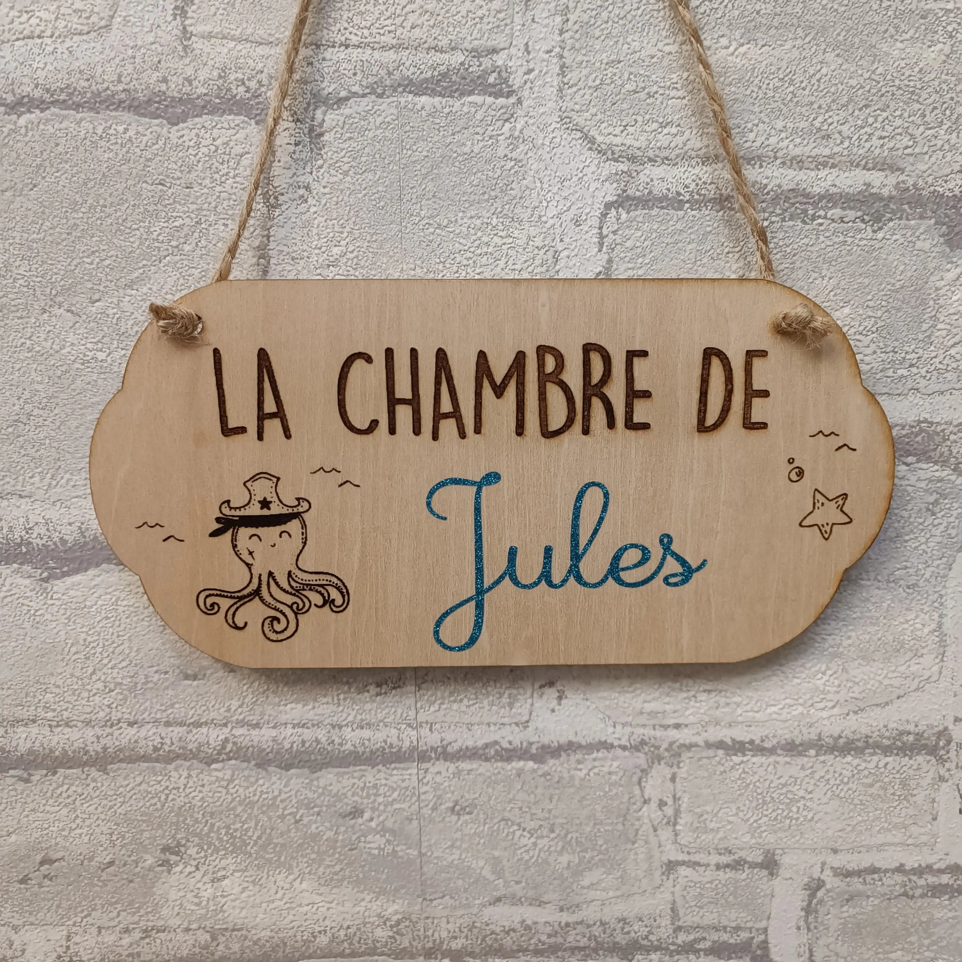 Plaque de porte personnalisée fabrication artisanale Thème Pirate Prénom Jules