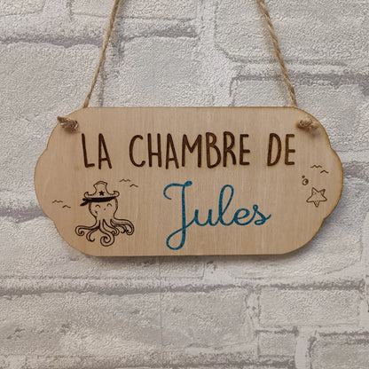 Plaque de porte personnalisée fabrication artisanale Thème Pirate Prénom Jules