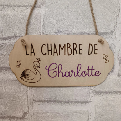 Plaque de porte personnalisée cadeau pour enfant thème princesse au prénom Charlotte