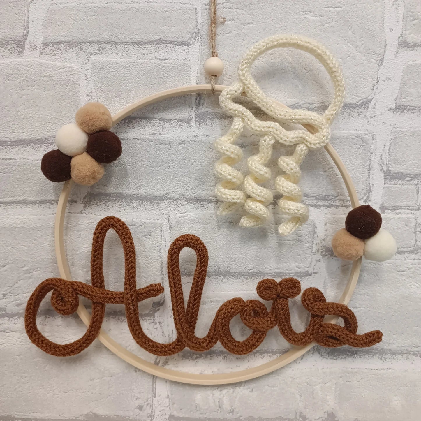 Prénom tricotin fait main Aloïs avec pieuvre