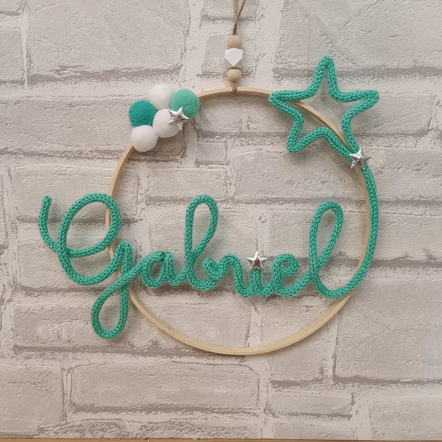 Prénom en tricotin vert Gabriel