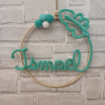 Prénom en tricotin vert Ismael