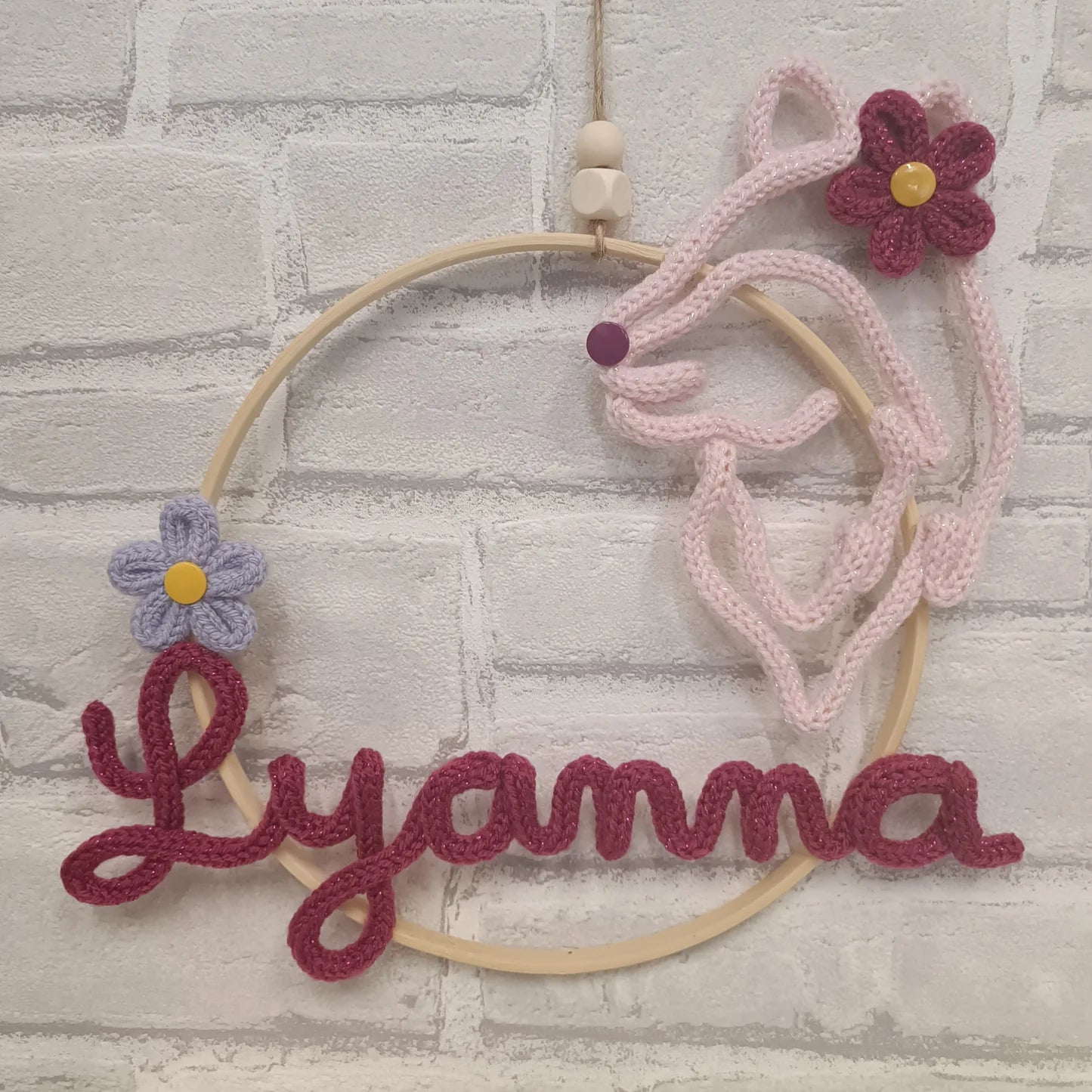 Prénom tricotin fait main Lyanna et louve