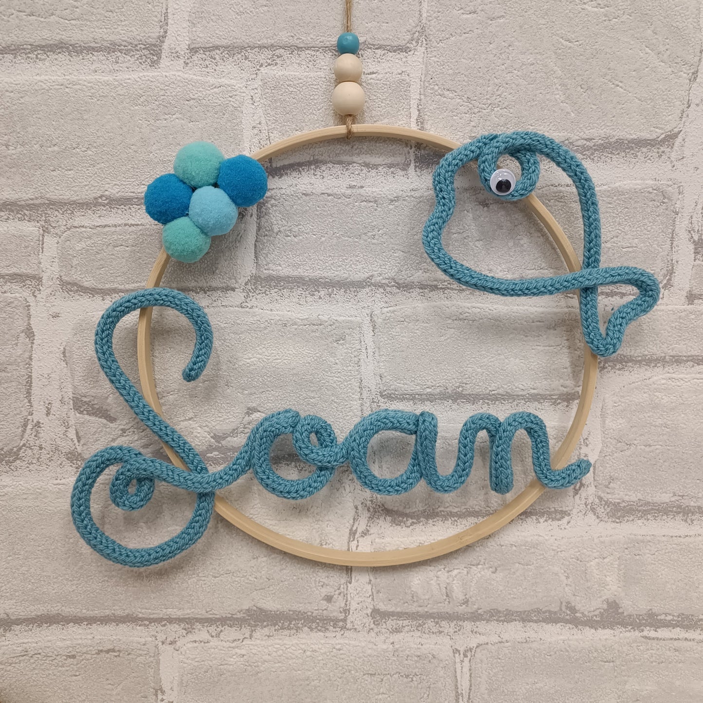 Prénom tricotin fait main Soan et poisson