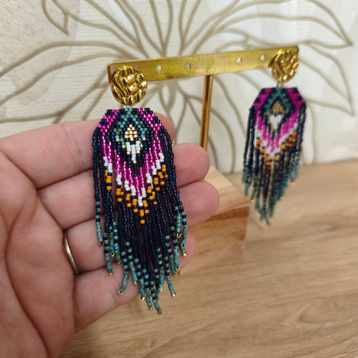 Boucles d'oreilles pendantes en perles Miyuki – Fantasia Terre à Perles